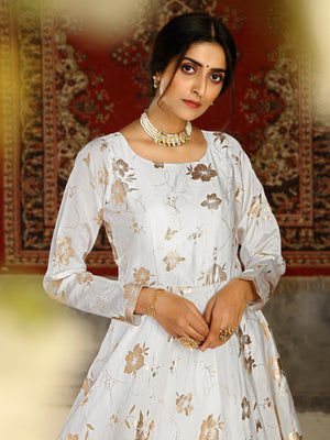 Rajwada Women Designer White Taffeta Semi Stitched Gown