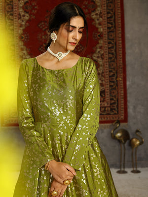 Rajwada Women Designer Olive Taffeta Semi Stitched Gown