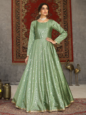 Rajwada Women Designer Green Taffeta Semi Stitched Gown