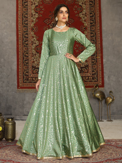 Rajwada Women Designer Green Taffeta Semi Stitched Gown