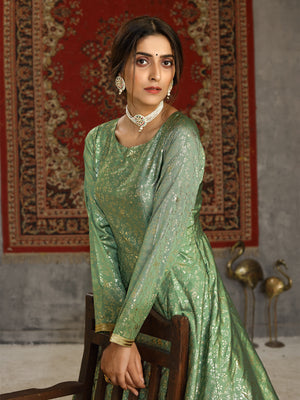 Rajwada Women Designer Green Taffeta Semi Stitched Gown