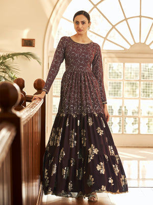 Rajwada Women Designer Multicolor Blend Georgette Semi Stitched Gown