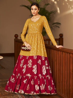 Rajwada Women Designer Multicolor Georgette Semi Stitched Gown