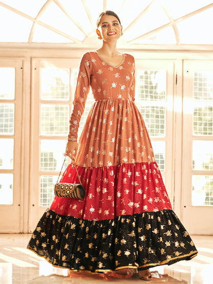 Rajwada Women Designer Multicolor Georgette Semi Stitched Gown