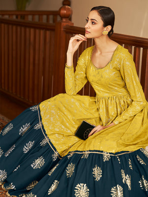 Rajwada Women Designer Yellow Georgette Semi Stitched Gown