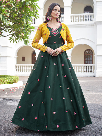 Rajwada Women Designer Green Cotton Semi Stitched Gown