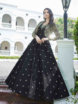 Rajwada Women Designer Black Cotton Semi Stitched Gown