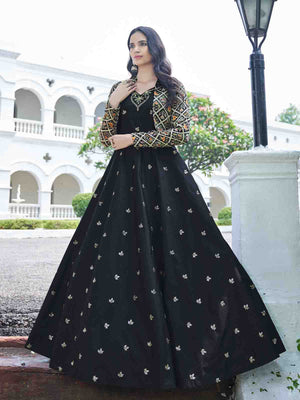 Rajwada Women Designer Black Cotton Semi Stitched Gown