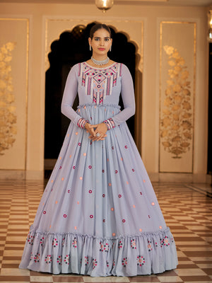Rajwada Women Designer Lavender Georgette Semi Stitched Gown