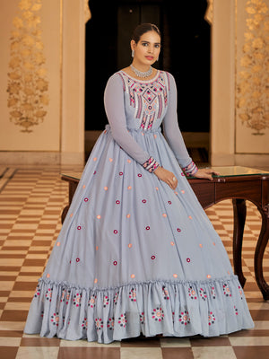 Rajwada Women Designer Lavender Georgette Semi Stitched Gown