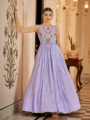 Rajwada Women Designer Purple Georgette Semi Stitched Gown