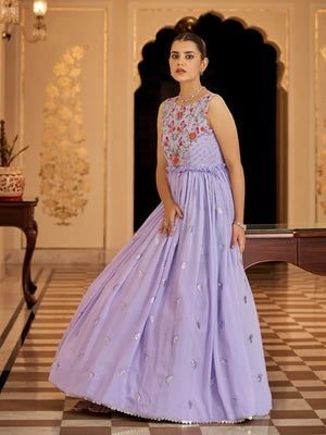 Rajwada Women Designer Purple Georgette Semi Stitched Gown