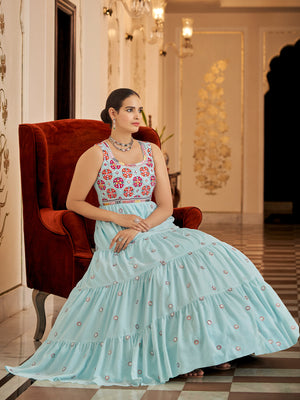 Rajwada Women Designer Sea Green Georgette Semi Stitched Gown