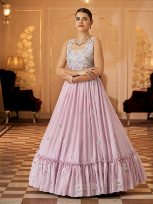 Rajwada Women Designer Pink Georgette Semi Stitched Gown