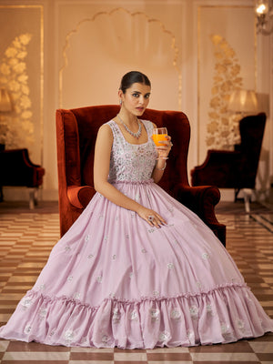 Rajwada Women Designer Pink Georgette Semi Stitched Gown