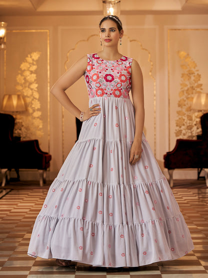 Rajwada Women Designer Grey Georgette Semi Stitched Gown