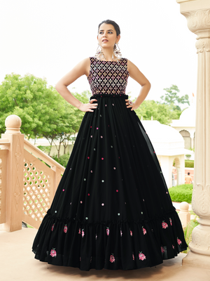 Rajwada Women Designer Black Georgette Semi Stitched Gown
