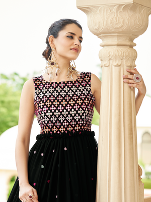 Rajwada Women Designer Black Georgette Semi Stitched Gown