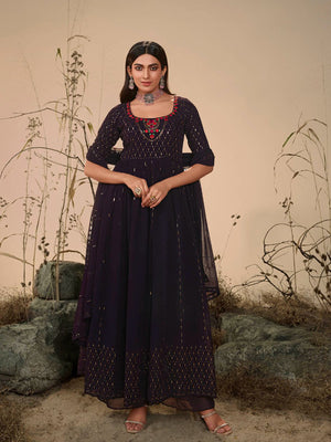 Rajwada Women Classy Violet Georgette Stitched Salwar Suit