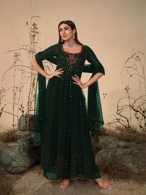 Rajwada Women Classy Green Georgette Stitched Salwar Suit