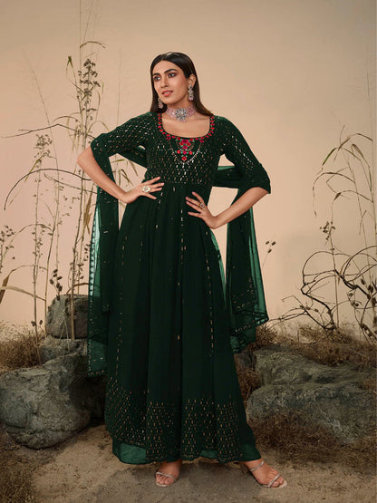 Rajwada Women Classy Green Georgette Stitched Salwar Suit