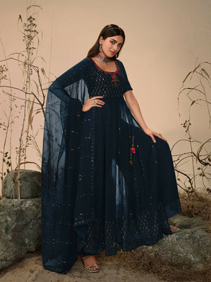 Rajwada Women Classy Teal Georgette Stitched Salwar Suit