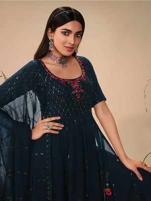 Rajwada Women Classy Teal Georgette Stitched Salwar Suit