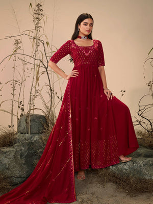 Rajwada Women Classy Maroon Georgette Stitched Salwar Suit