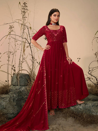 Rajwada Women Classy Maroon Georgette Stitched Salwar Suit