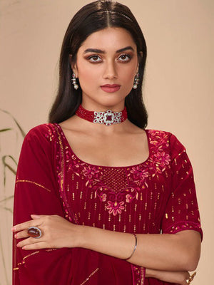 Rajwada Women Classy Maroon Georgette Stitched Salwar Suit