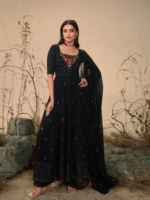 Rajwada Women Classy Dark Blue Georgette Stitched Salwar Suit