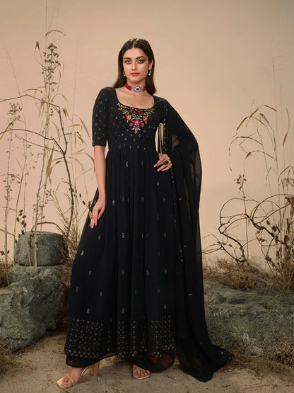 Rajwada Women Classy Dark Blue Georgette Stitched Salwar Suit