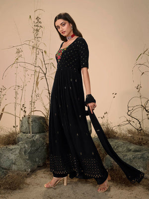 Rajwada Women Classy Black Georgette Stitched Salwar Suit