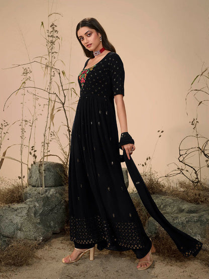 Rajwada Women Classy Black Georgette Stitched Salwar Suit