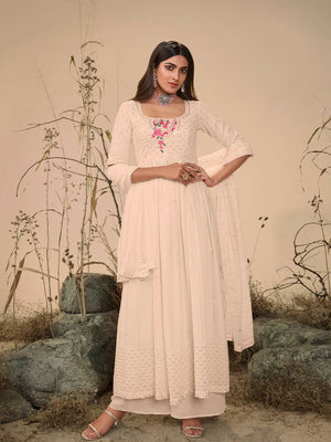 Rajwada Women Classy Beige Georgette Stitched Salwar Suit