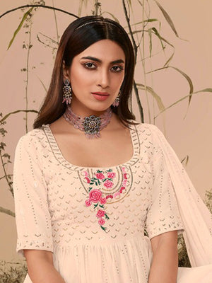 Rajwada Women Classy Beige Georgette Stitched Salwar Suit