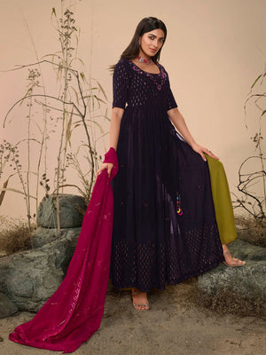 Rajwada Women Classy Violet Georgette Stitched Salwar Suit