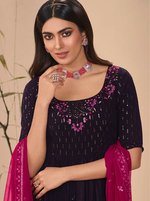 Rajwada Women Classy Violet Georgette Stitched Salwar Suit