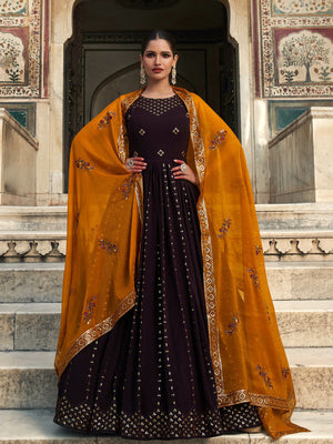 Rajwada Women Designer Violet Georgette Semi Stitched Gown