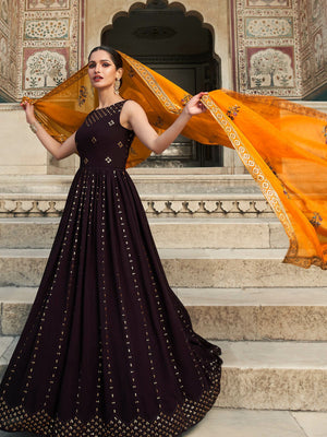 Rajwada Women Designer Violet Georgette Semi Stitched Gown