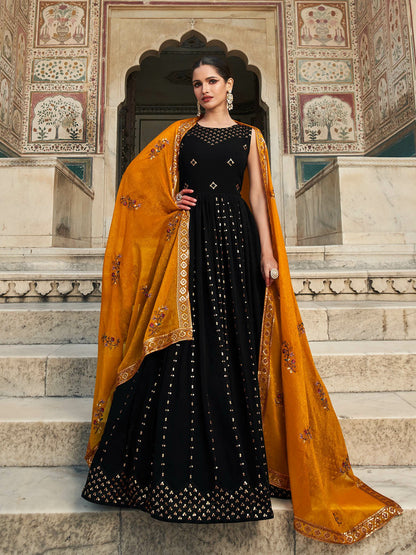 Rajwada Women Designer Black Georgette Semi Stitched Gown