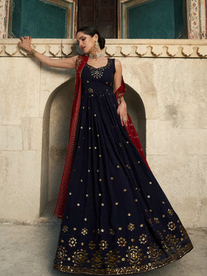 Rajwada Women Designer Dark Blue Georgette Semi Stitched Gown