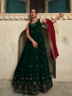 Rajwada Women Designer Dark Green Georgette Semi Stitched Gown