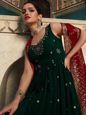 Rajwada Women Designer Dark Green Georgette Semi Stitched Gown