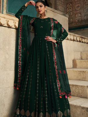 Rajwada Women Designer Dark Green Georgette Semi Stitched Gown