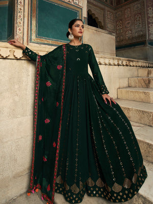 Rajwada Women Designer Dark Green Georgette Semi Stitched Gown