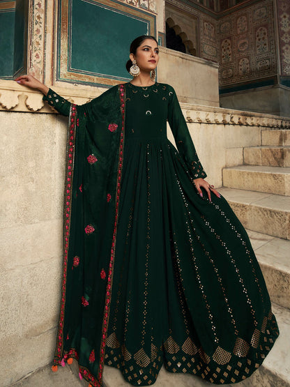 Rajwada Women Designer Dark Green Georgette Semi Stitched Gown