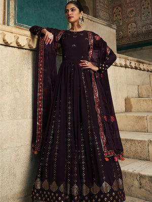 Rajwada Women Designer Violet Georgette Semi Stitched Gown