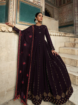 Rajwada Women Designer Violet Georgette Semi Stitched Gown