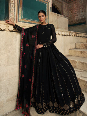 Rajwada Women Designer Black Georgette Semi Stitched Gown